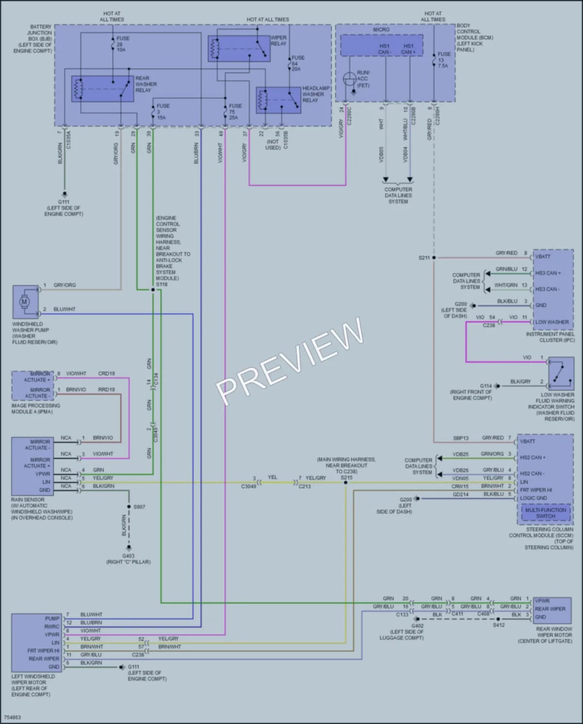 2021 Lincoln Nautilus Wiper Washer wiring diagram preview