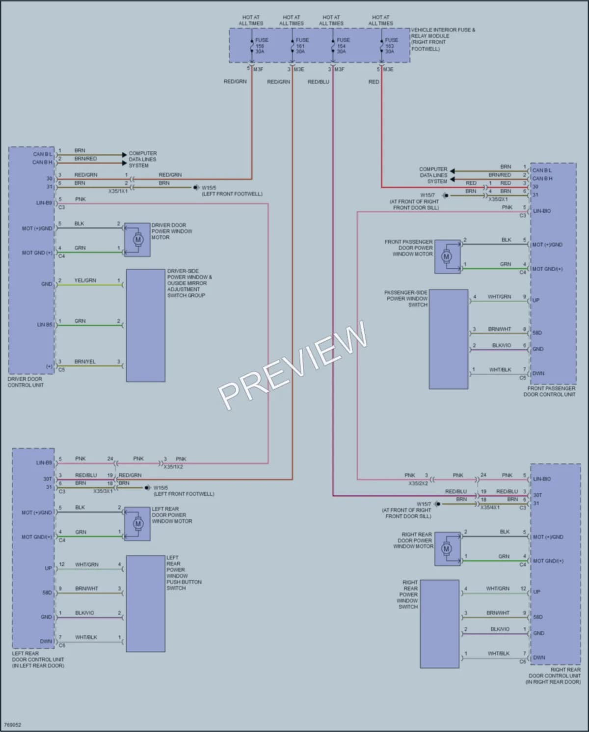 2021 MercedesBenz A220 Power Windows wiring diagram preview