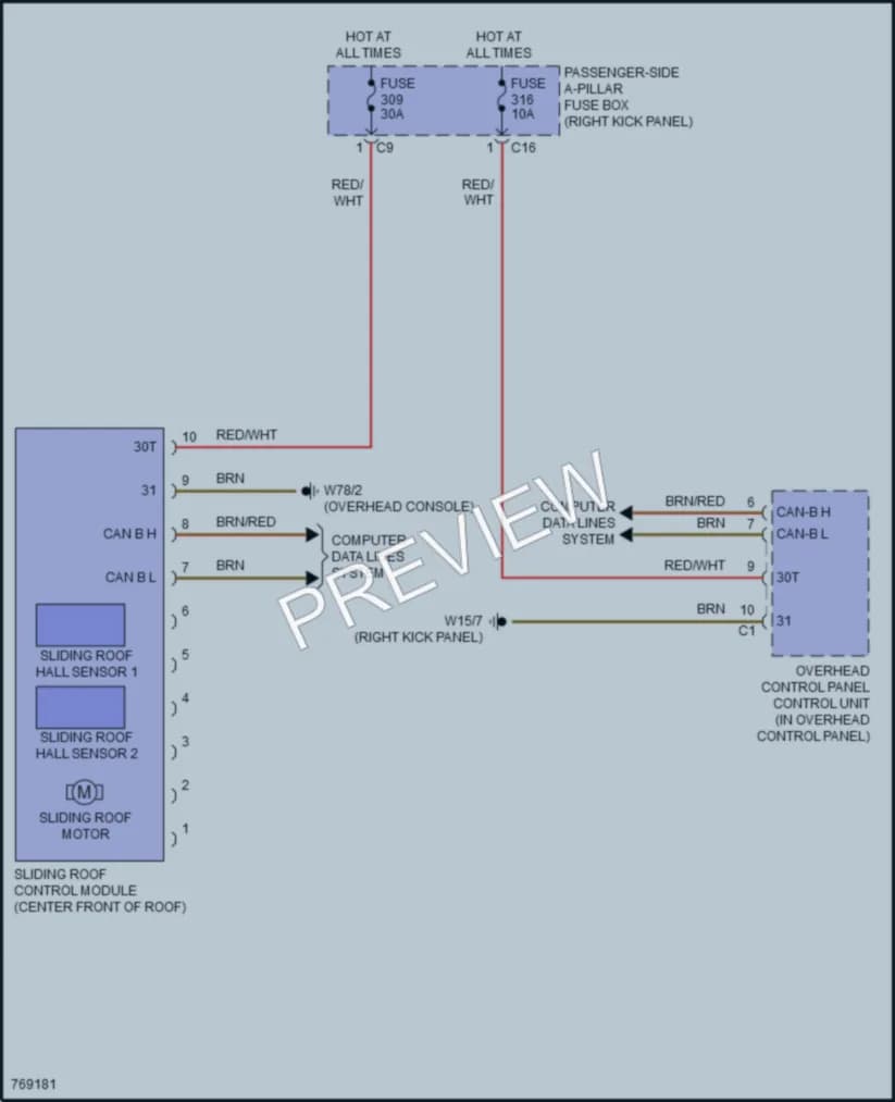 2021 MercedesBenz CLS450 Power Top Sunroof wiring diagram preview