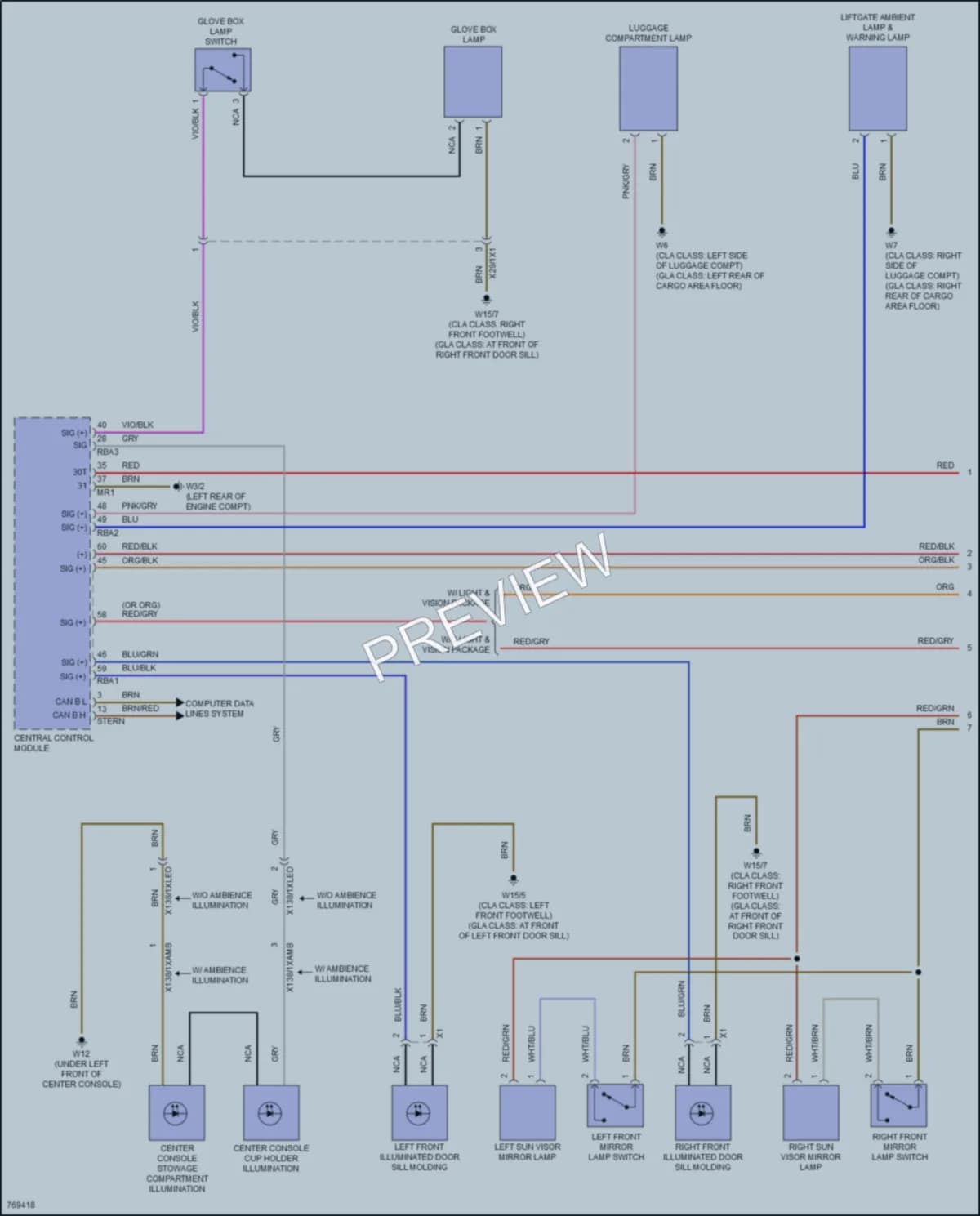 2021 MercedesBenz GLB250 Interior Lights wiring diagram preview