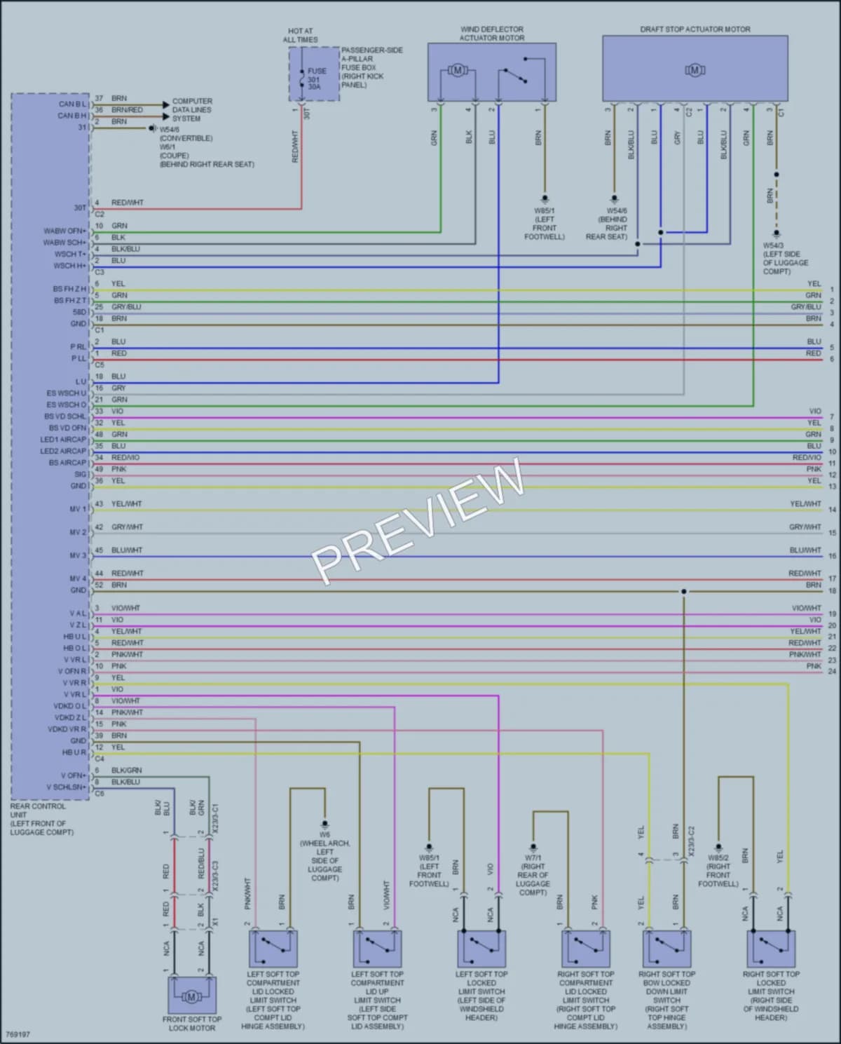 2021 MercedesBenz S560 Power Top Sunroof wiring diagram preview