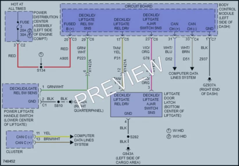 2021 Nissan Compass Trunk Tailgate Fuel Door wiring diagram preview