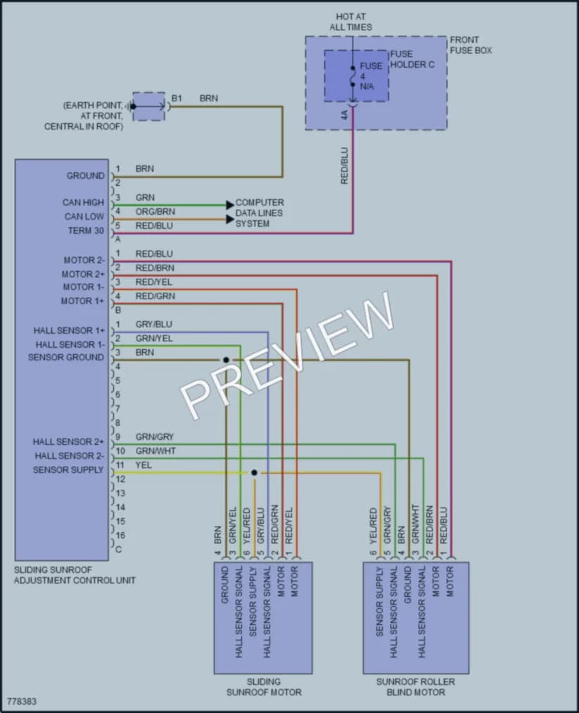 2021 Porsche CayenneCoupeHybrid Power Top Sunroof wiring diagram preview
