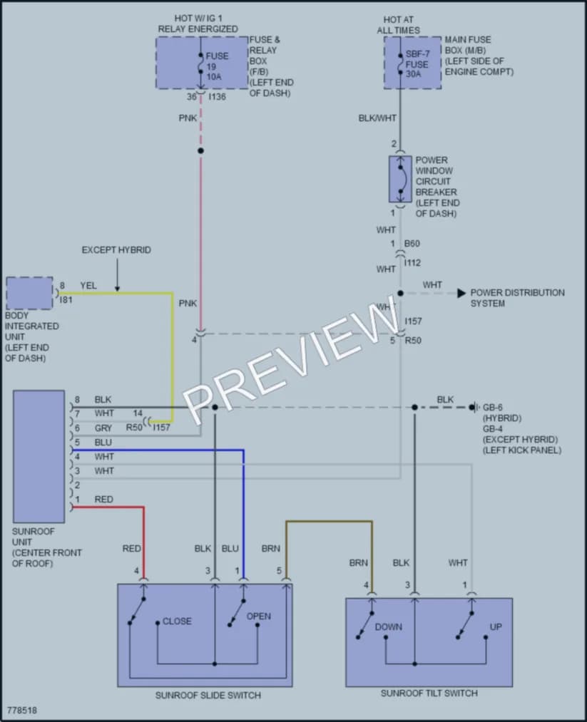 2021 Subaru CrosstrekHybrid Power Top Sunroof wiring diagram preview