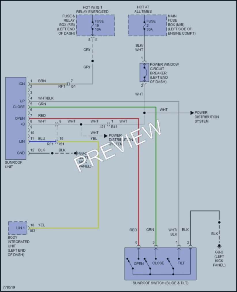 2021 Subaru Legacy Power Top Sunroof wiring diagram preview