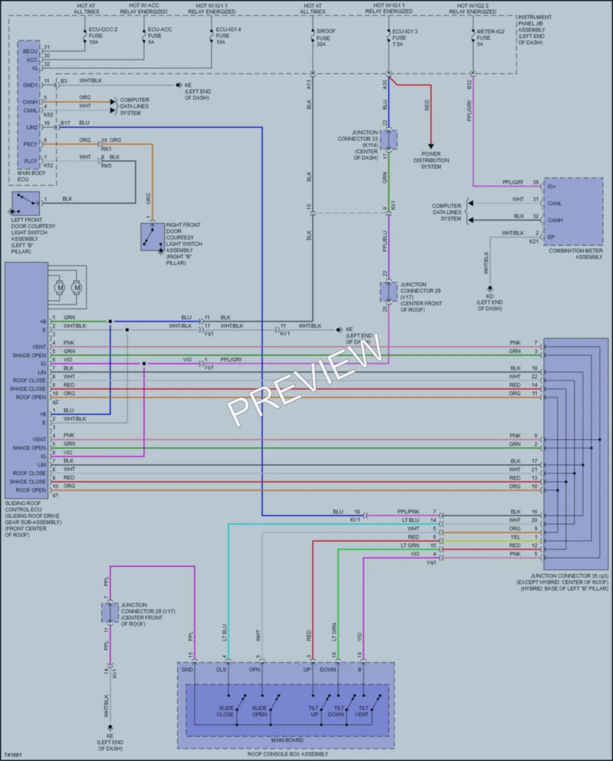 2021 Toyota CamryHybrid Power Top Sunroof wiring diagram preview