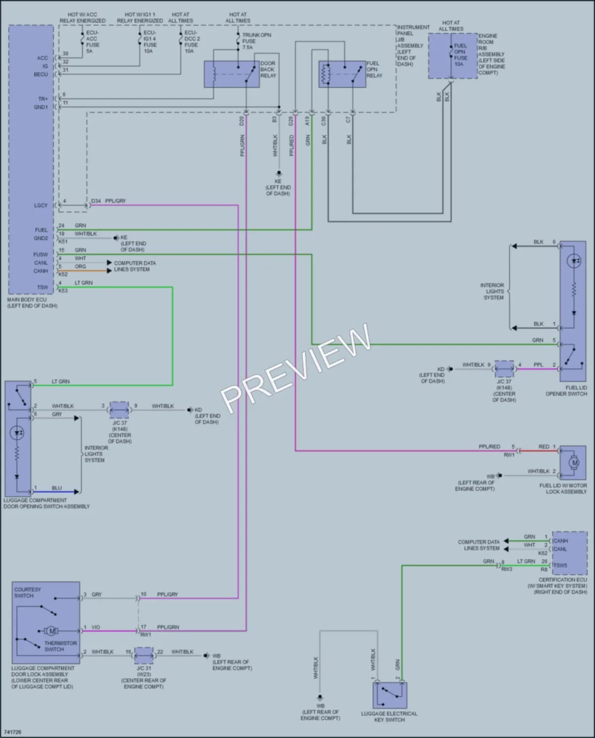 2021 Toyota CamryHybrid Trunk Tailgate Fuel Door wiring diagram preview