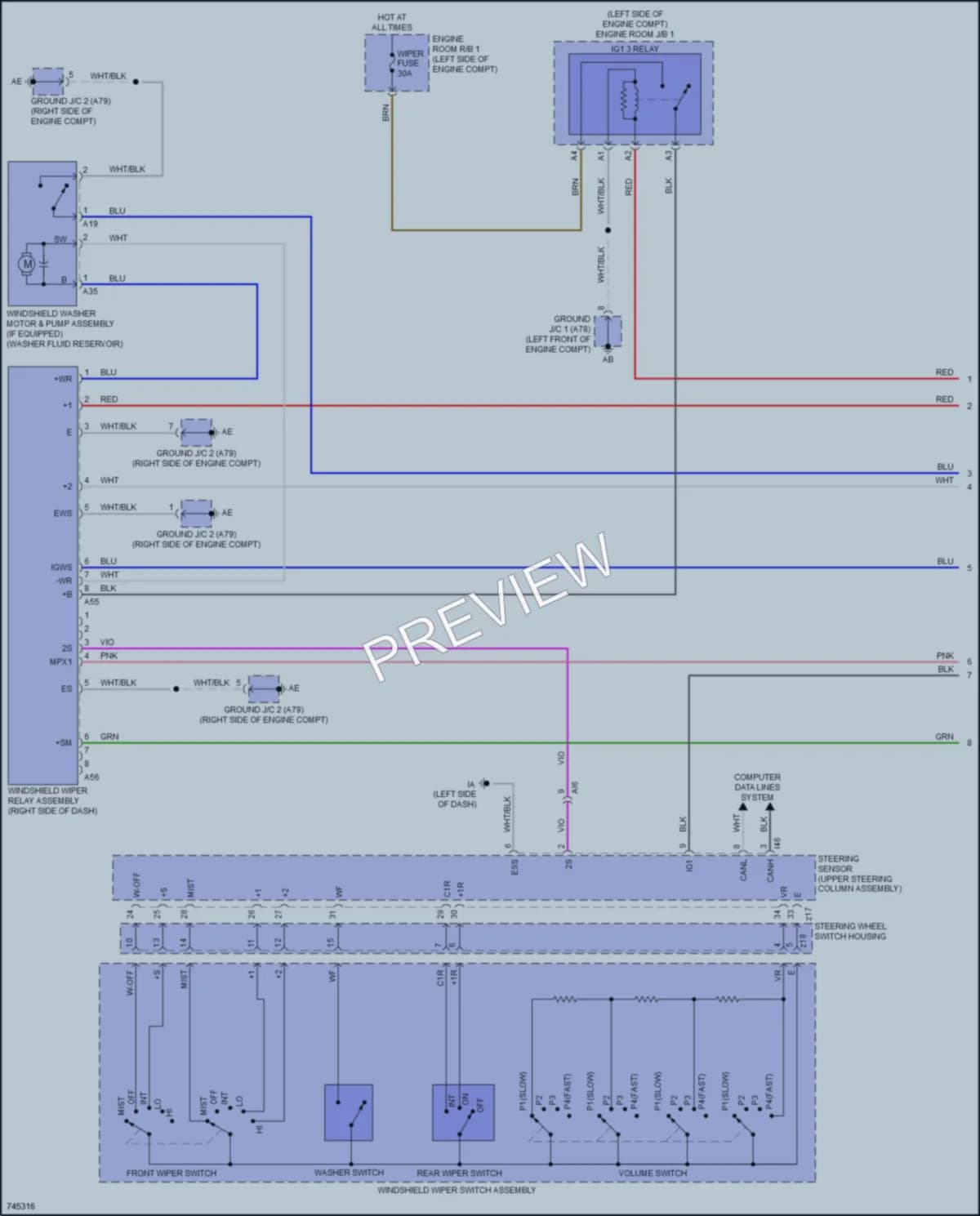 2021 Toyota CorollaHybrid Wiper Washer wiring diagram preview