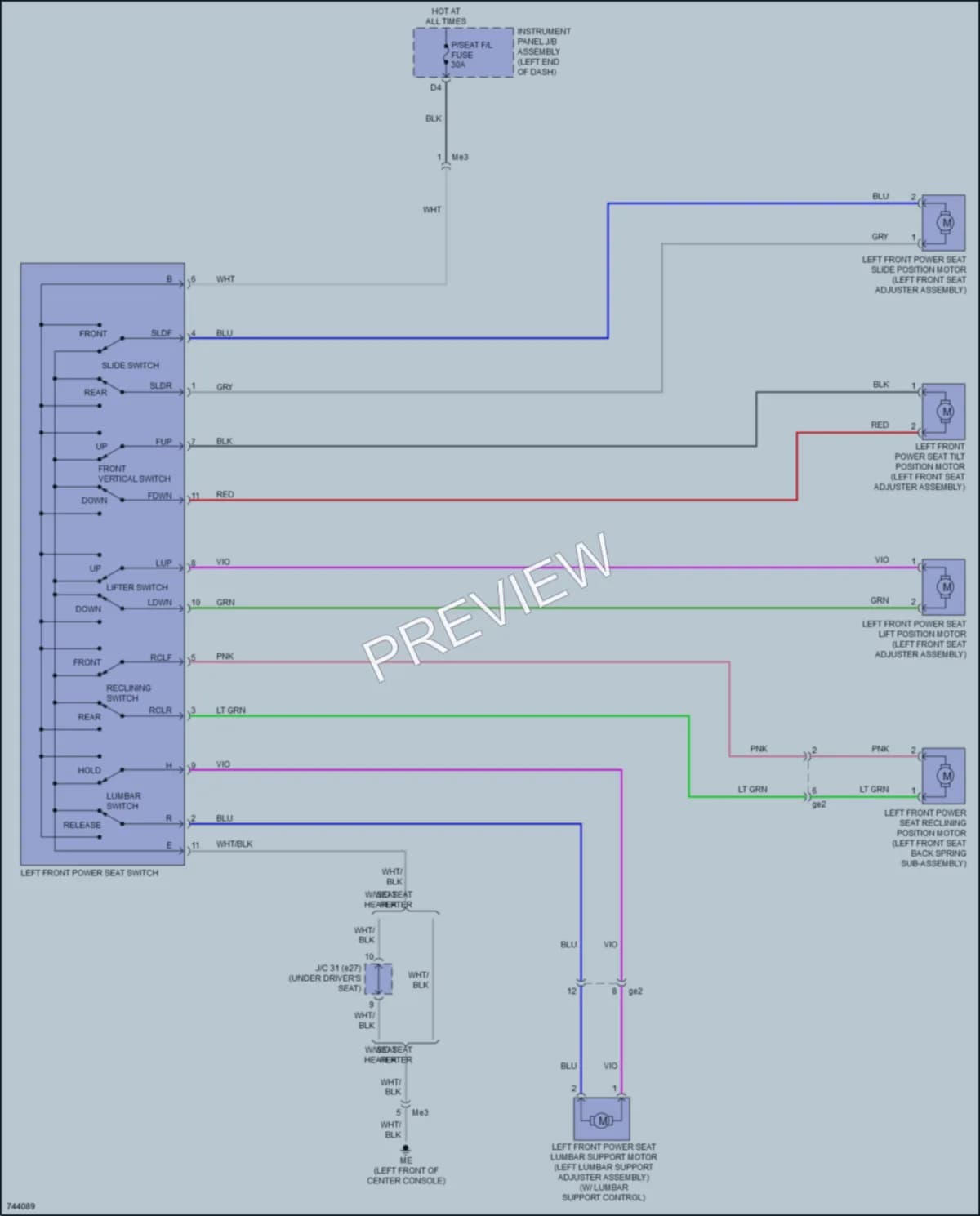 2021 Toyota HighlanderHybrid Power Seats wiring diagram preview