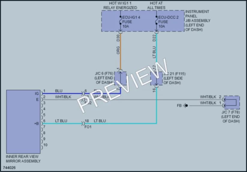 2021 Toyota 4Wd Power Mirrors wiring diagram preview with protected circuit layout