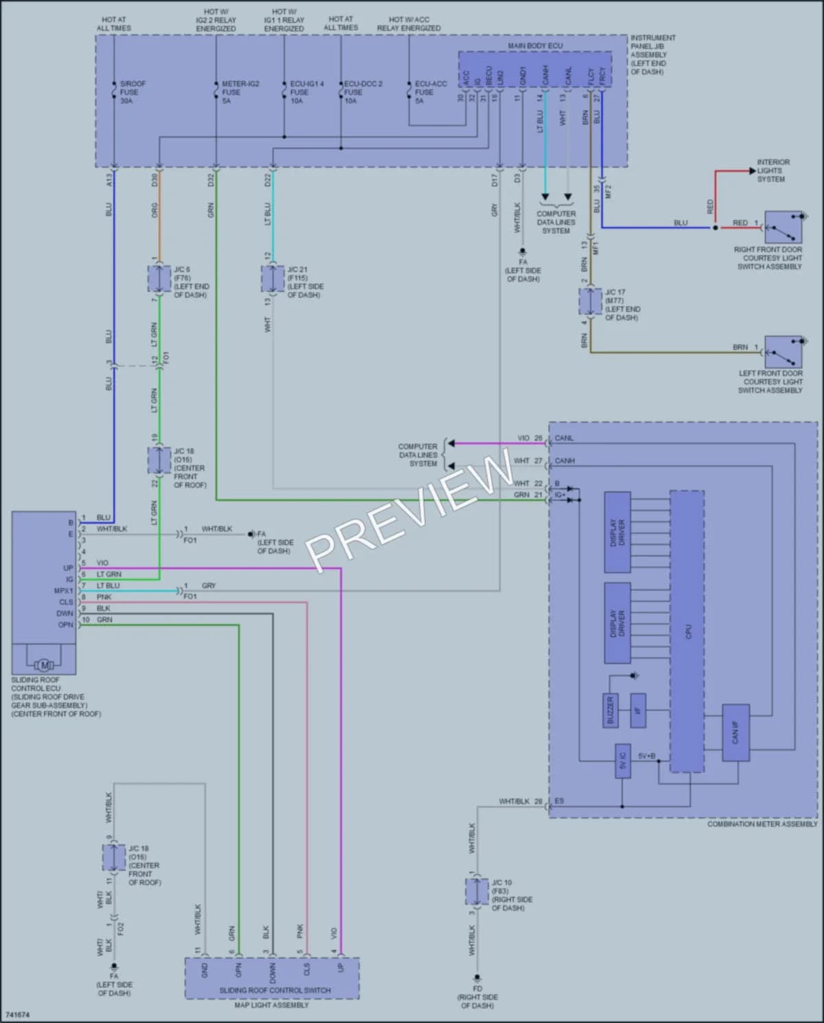 2021 Toyota 4Wd Power Top Sunroof wiring diagram preview with protected circuit layout