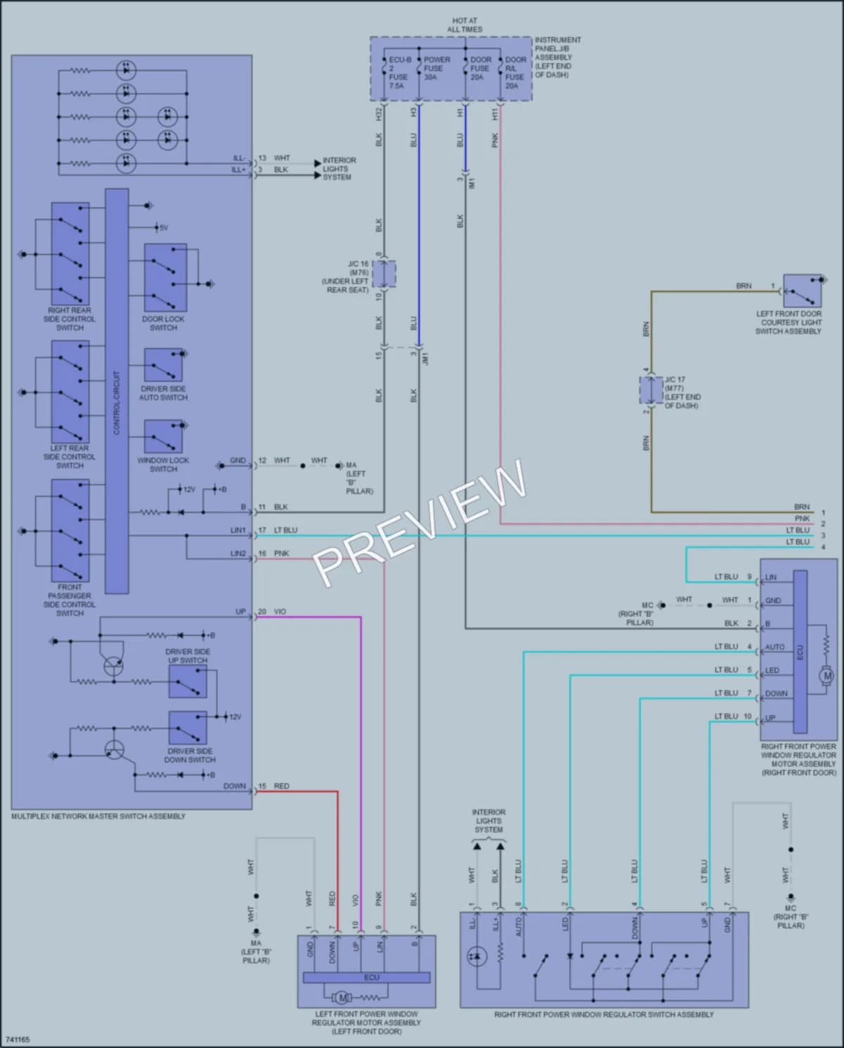 2021 Toyota 4Wd Power Windows wiring diagram preview with protected circuit layout