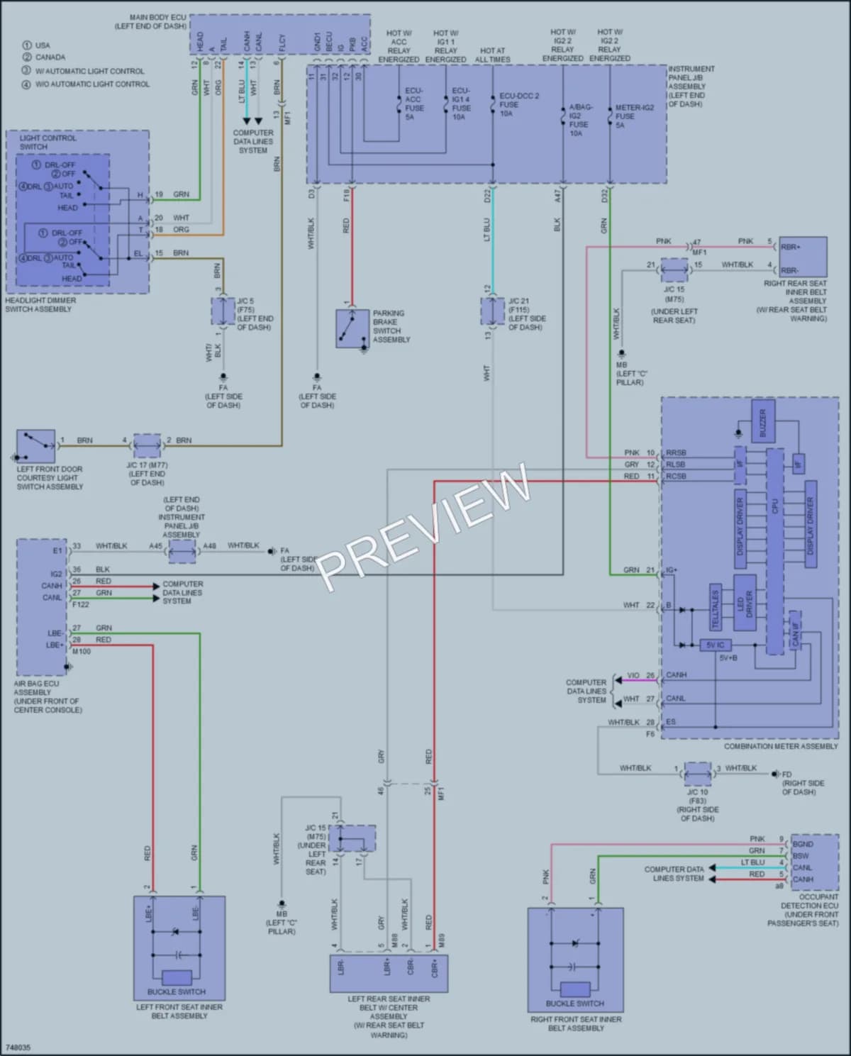 2021 Toyota 4Wd Warning Systems wiring diagram preview with protected circuit layout