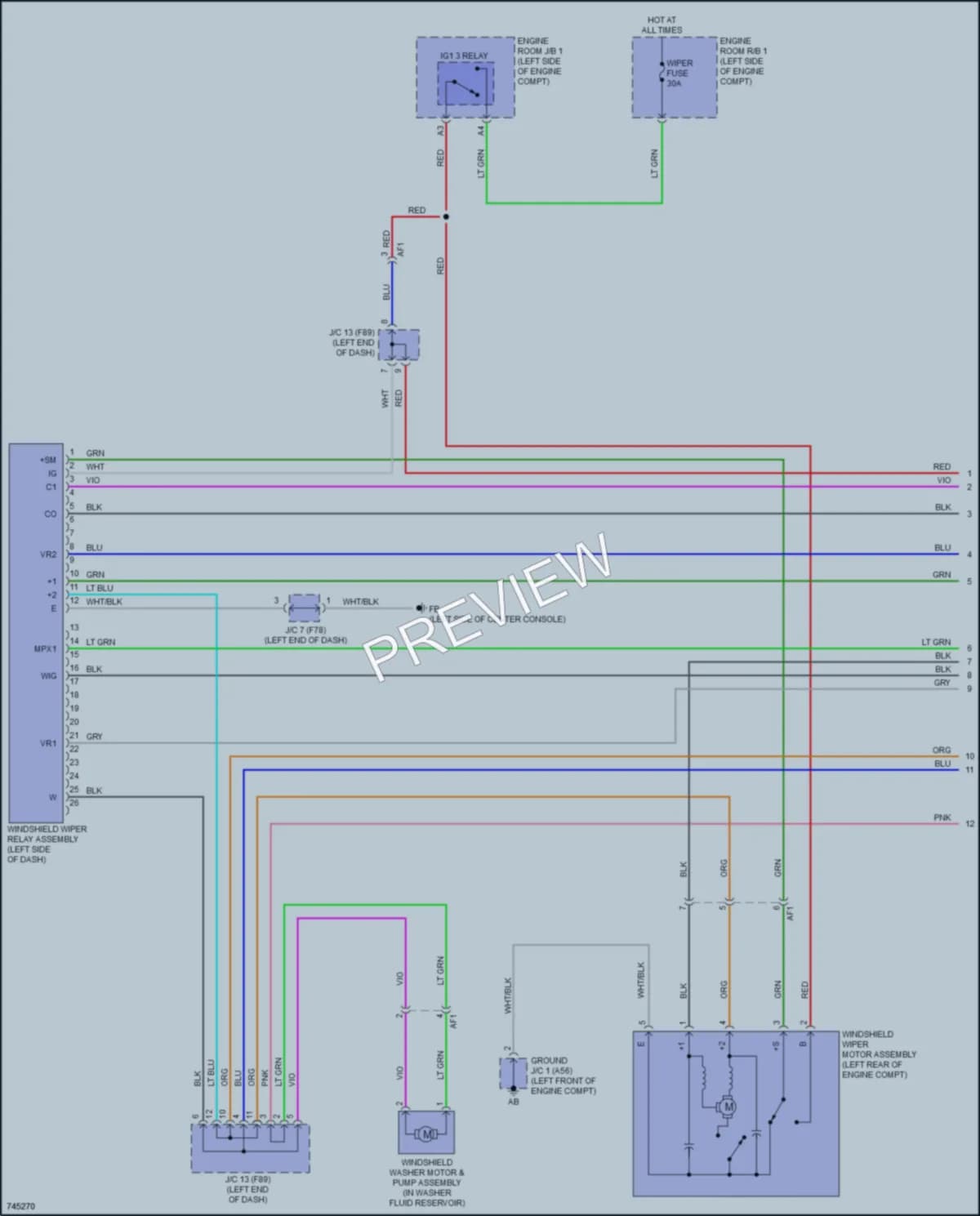 2021 Toyota 4Wd Wiper Washer wiring diagram preview with protected circuit layout