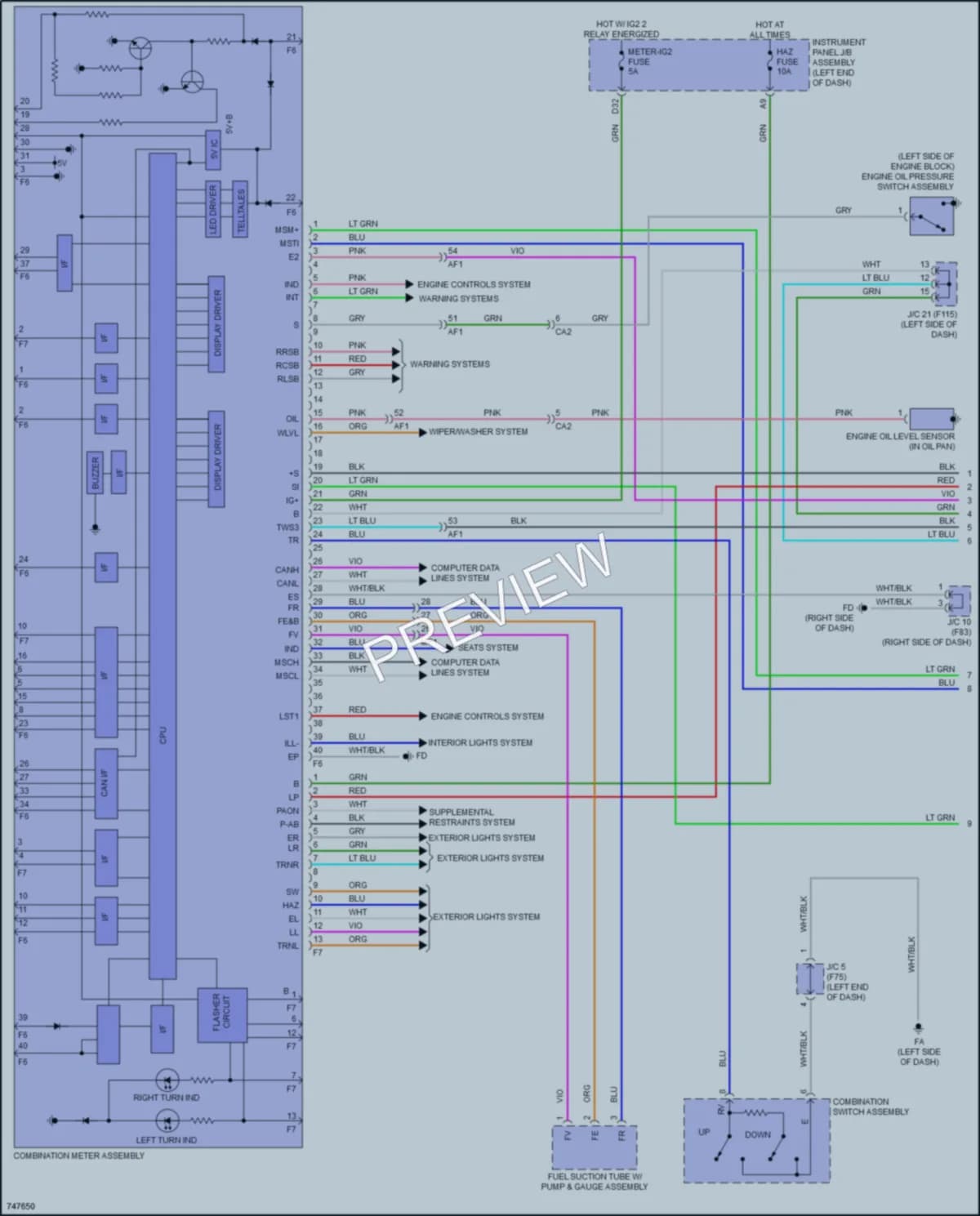 2021 Toyota Fwd Instrument Cluster wiring diagram preview with protected circuit layout