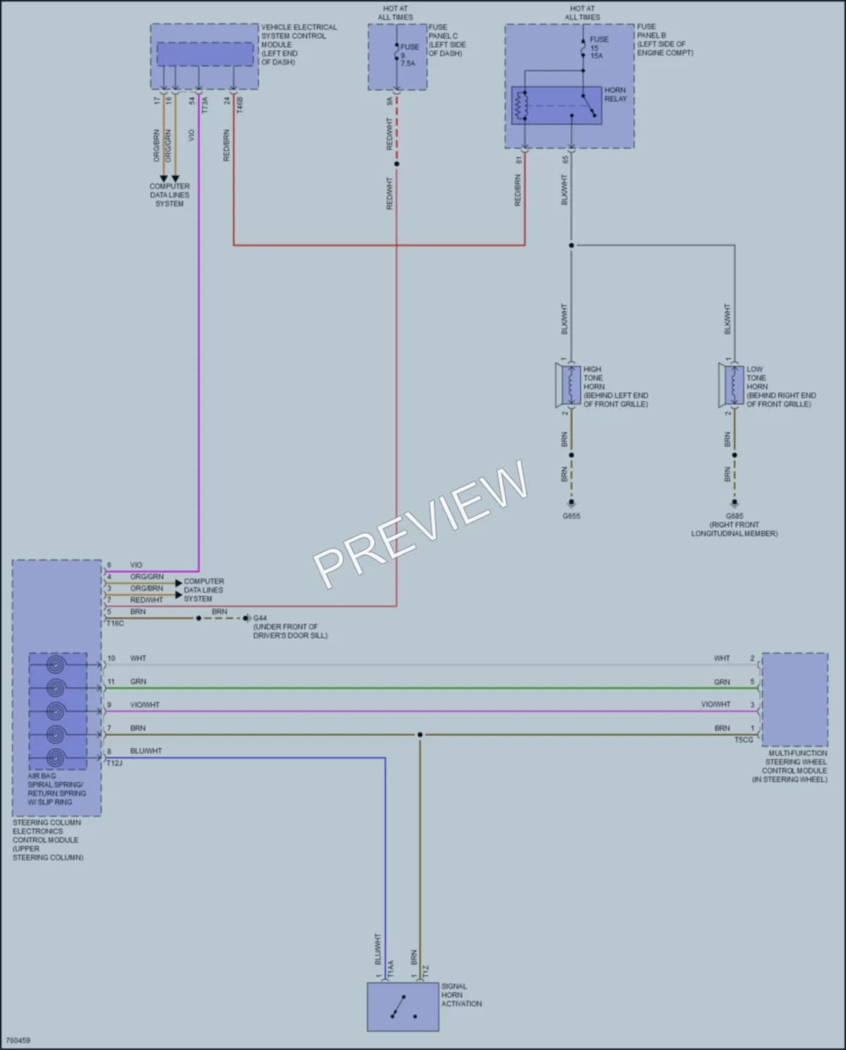 2021 Volkswagen Golf Horn wiring diagram preview