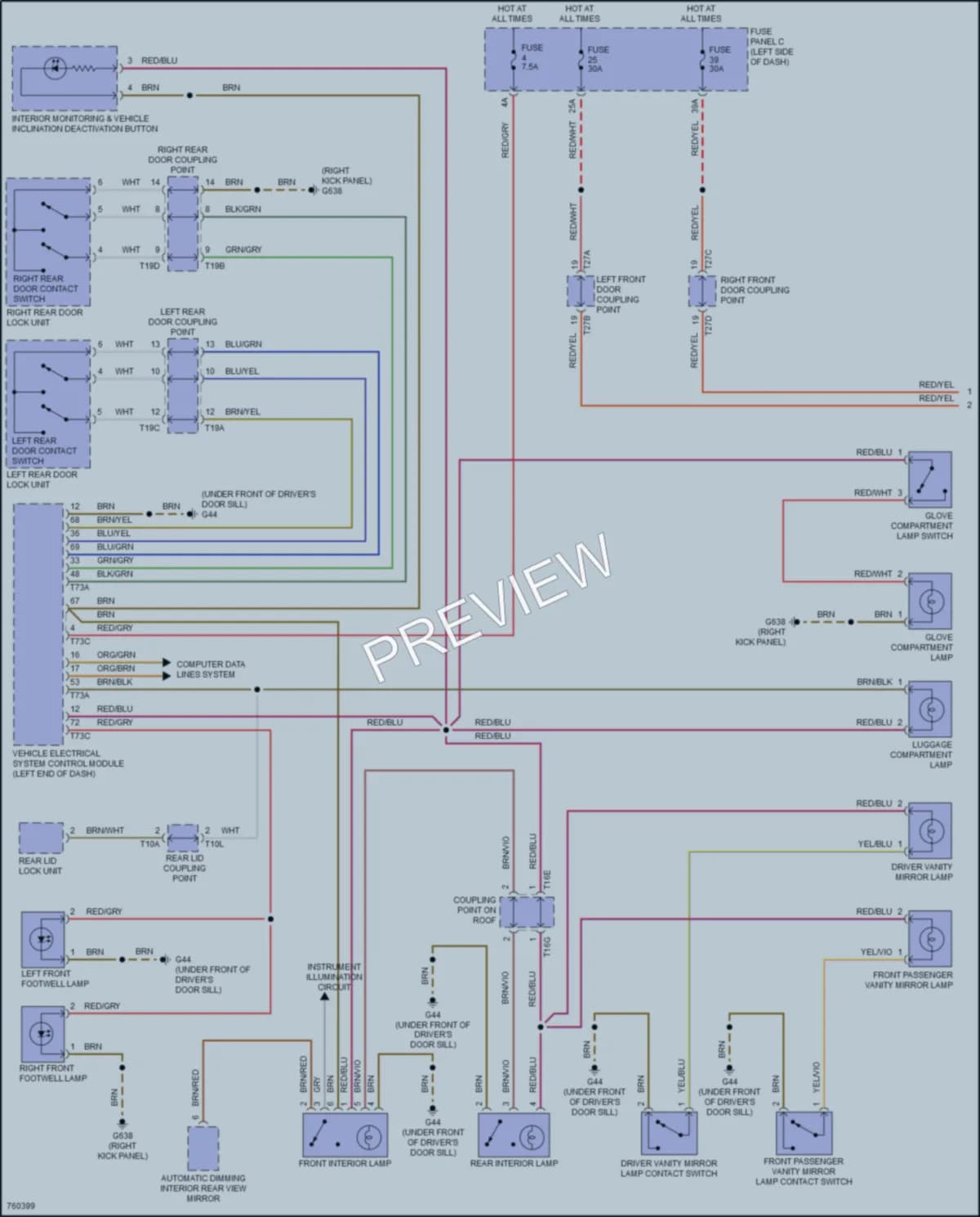 2021 Volkswagen Golf Interior Lights wiring diagram preview