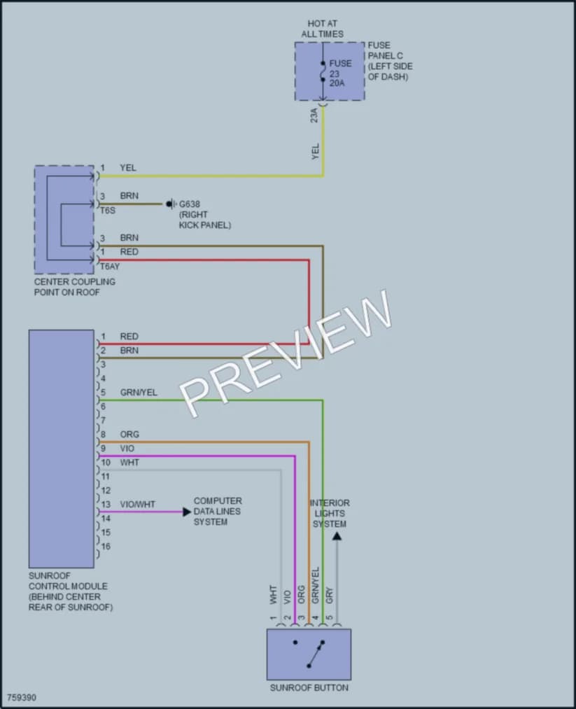 2021 Volkswagen Golf Power Top Sunroof wiring diagram preview