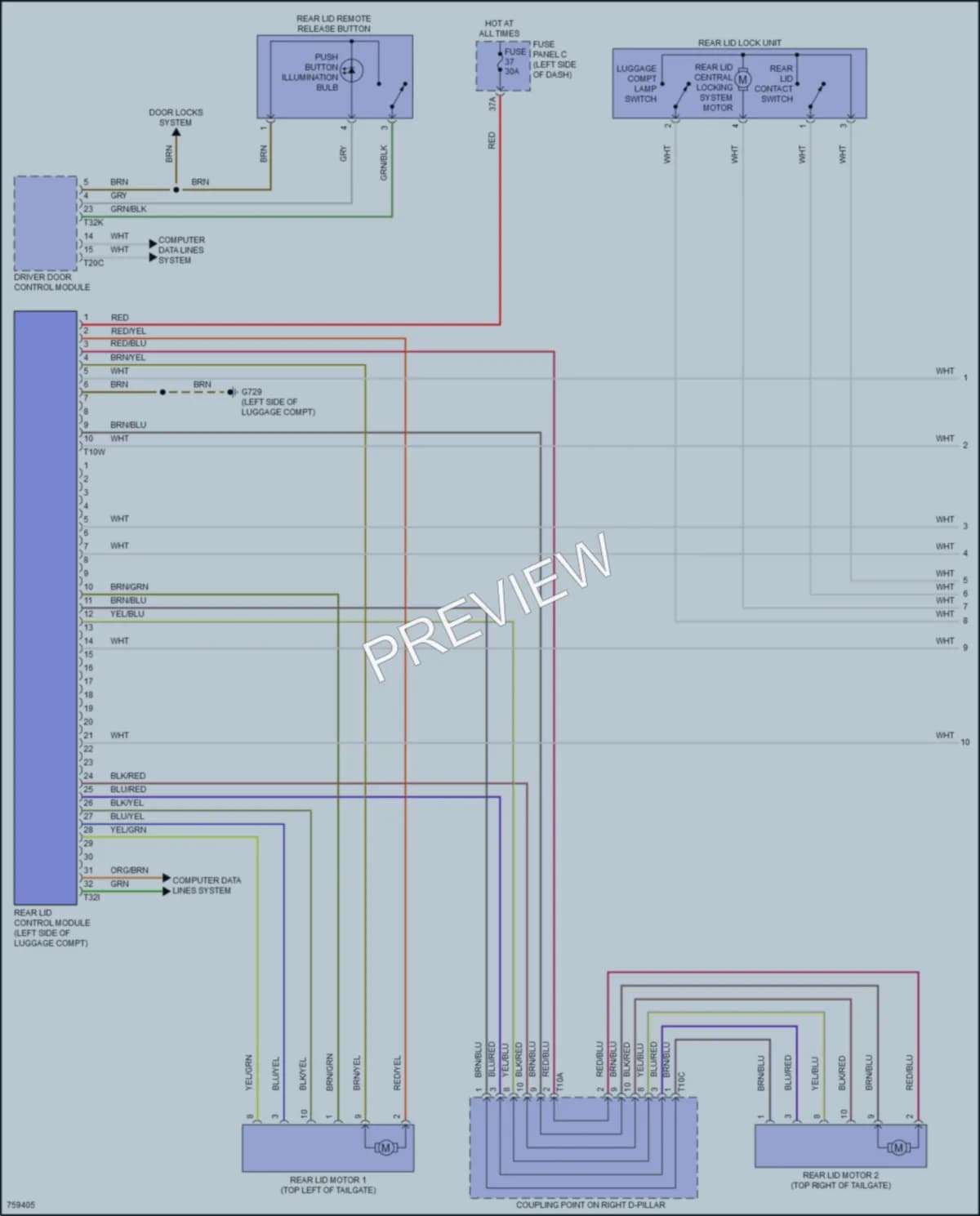 2021 Volkswagen ID4 Trunk Tailgate Fuel Door wiring diagram preview