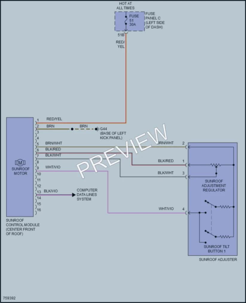 2021 Volkswagen Passat Power Top Sunroof wiring diagram preview