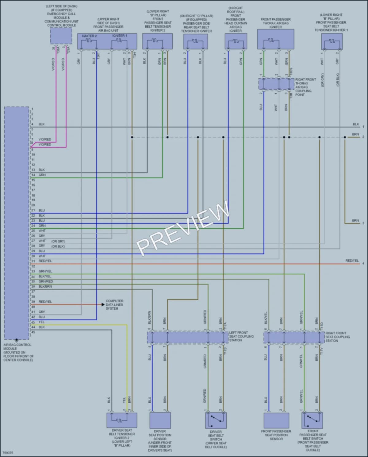 2021 Volkswagen Tiguan Supplemental Restraints wiring diagram preview