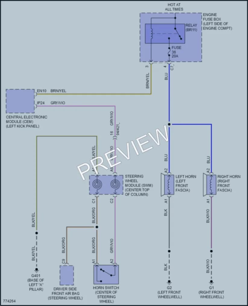 2021 Volvo XC90PlugIn Horn wiring diagram preview