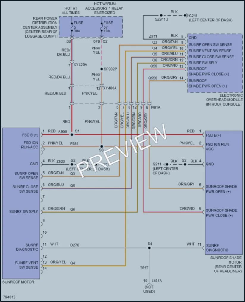 2022 Chrysler 300 Power Top Sunroof wiring diagram preview