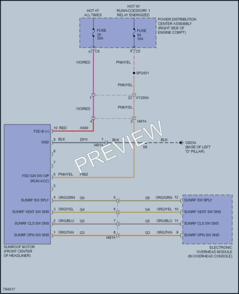 2022 Dodge Durango Power Top Sunroof wiring diagram preview