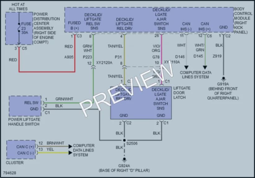 2022 Dodge Durango Trunk Tailgate Fuel Door wiring diagram preview