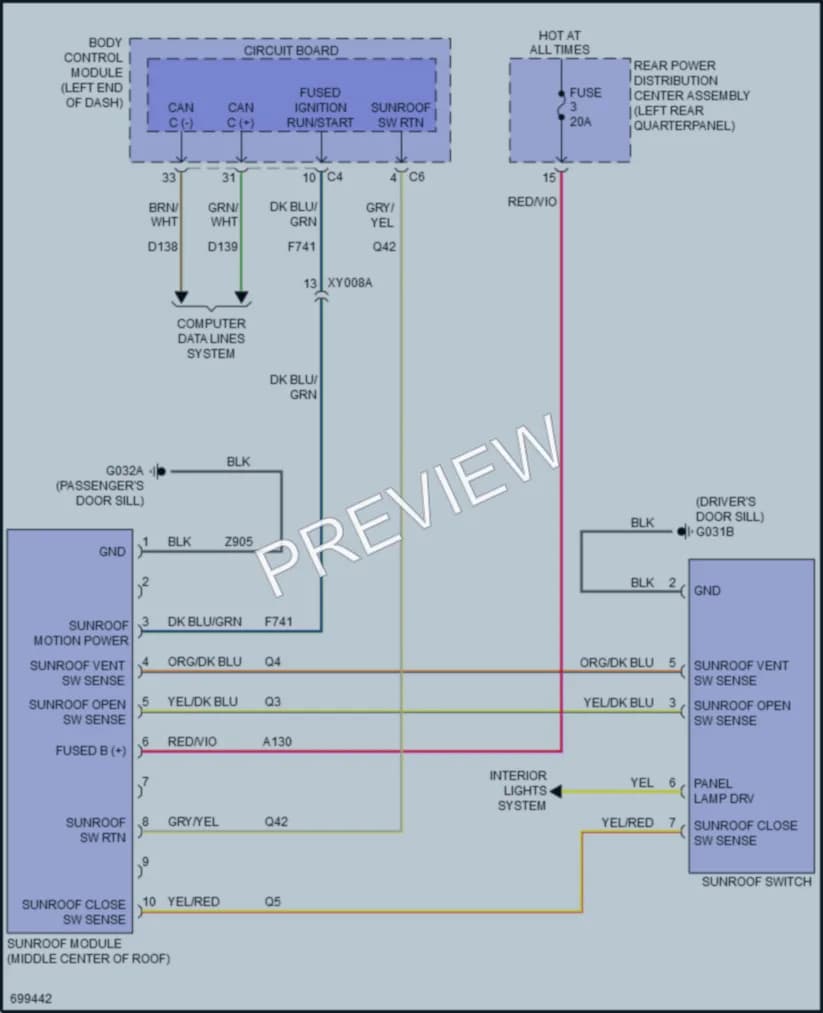 2022 Fiat 500X Power Top Sunroof wiring diagram preview