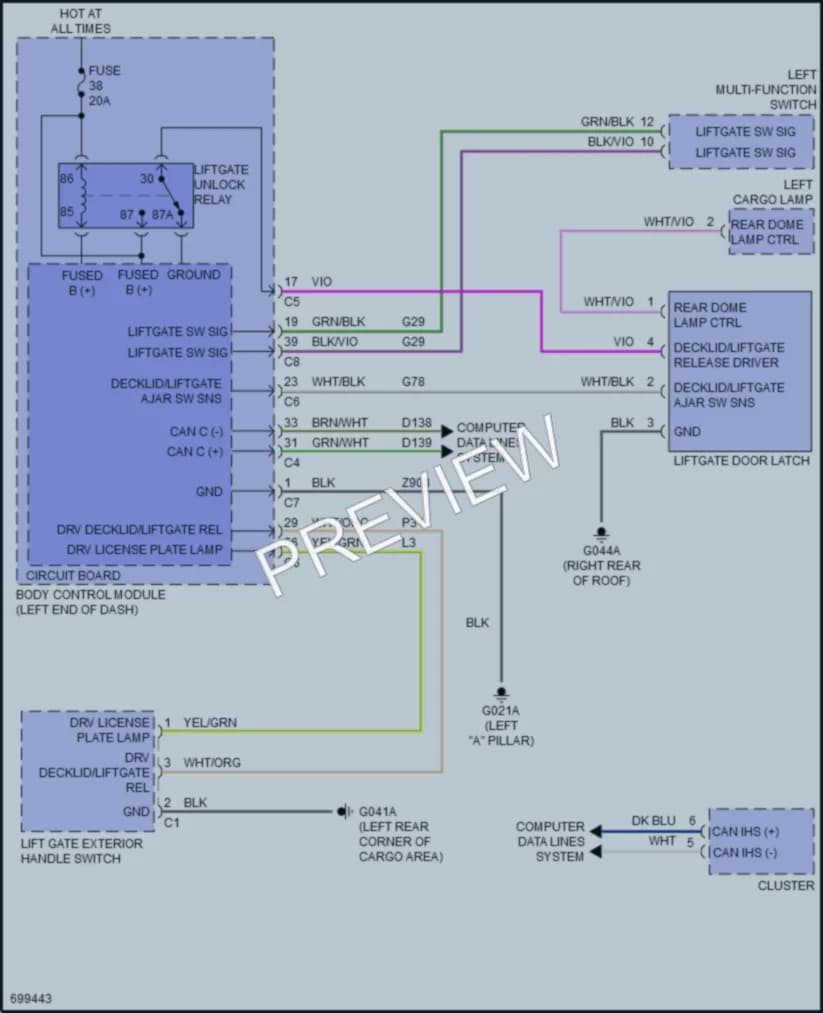 2022 Fiat 500X Trunk Tailgate Fuel Door wiring diagram preview