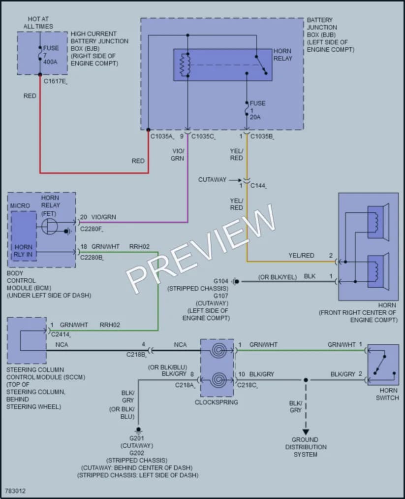 2022 Ford E350Econoline Horn wiring diagram preview