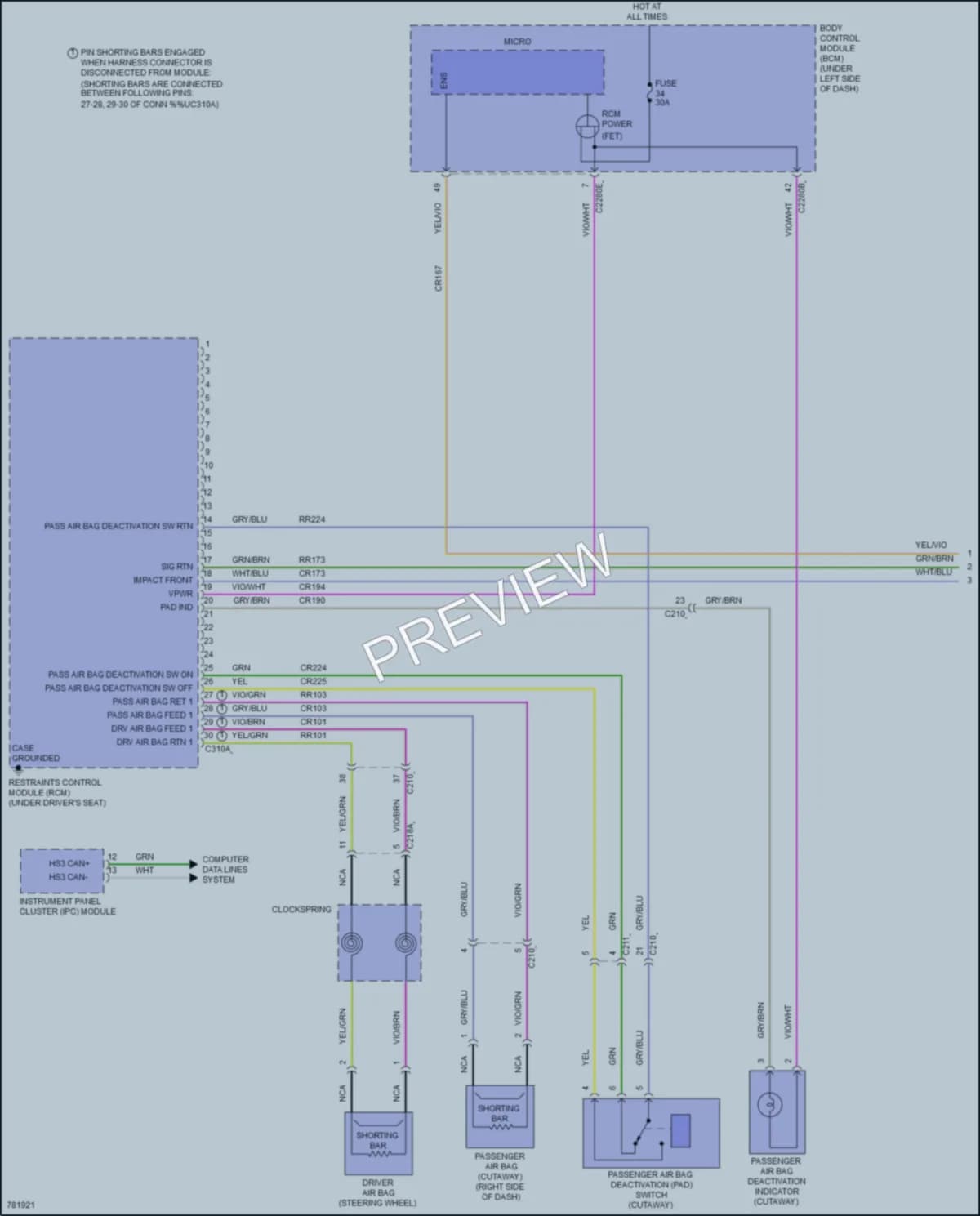 2022 Ford E350Econoline Supplemental Restraints wiring diagram preview