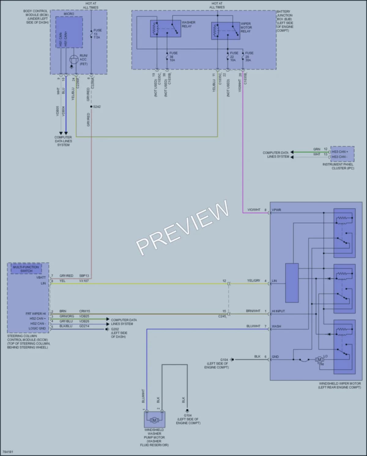 2022 Ford E350Econoline Wiper Washer wiring diagram preview