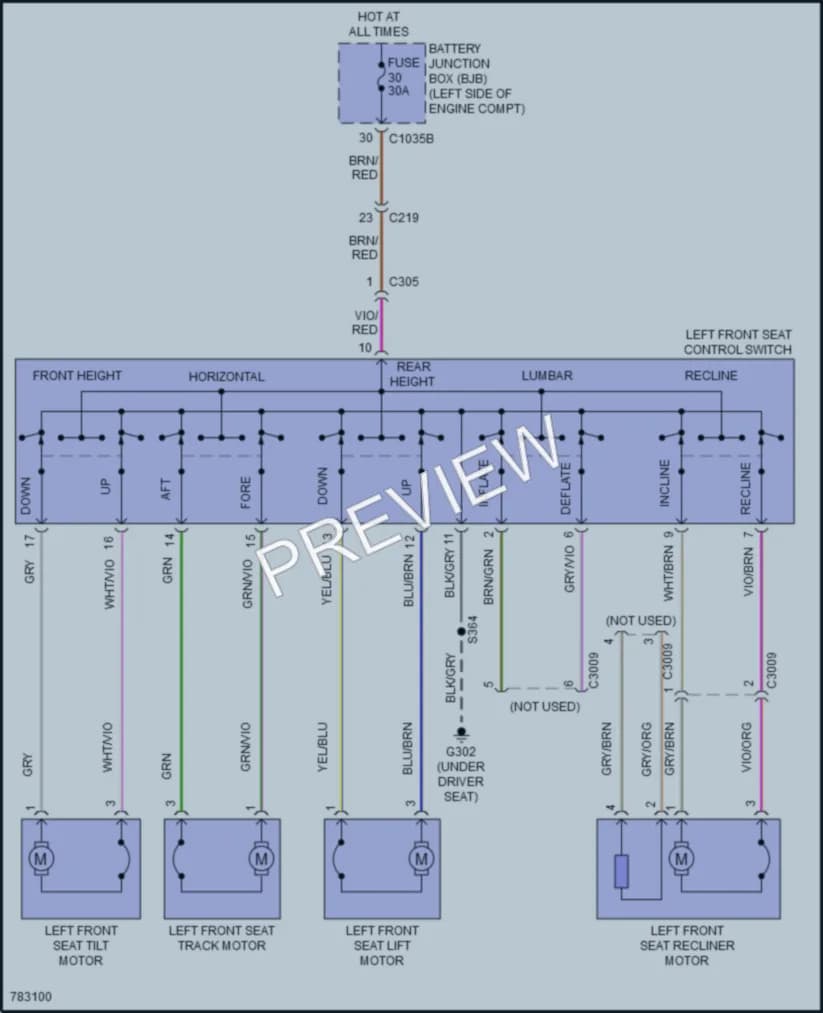2022 Ford EscapeHybrid Power Seats wiring diagram preview