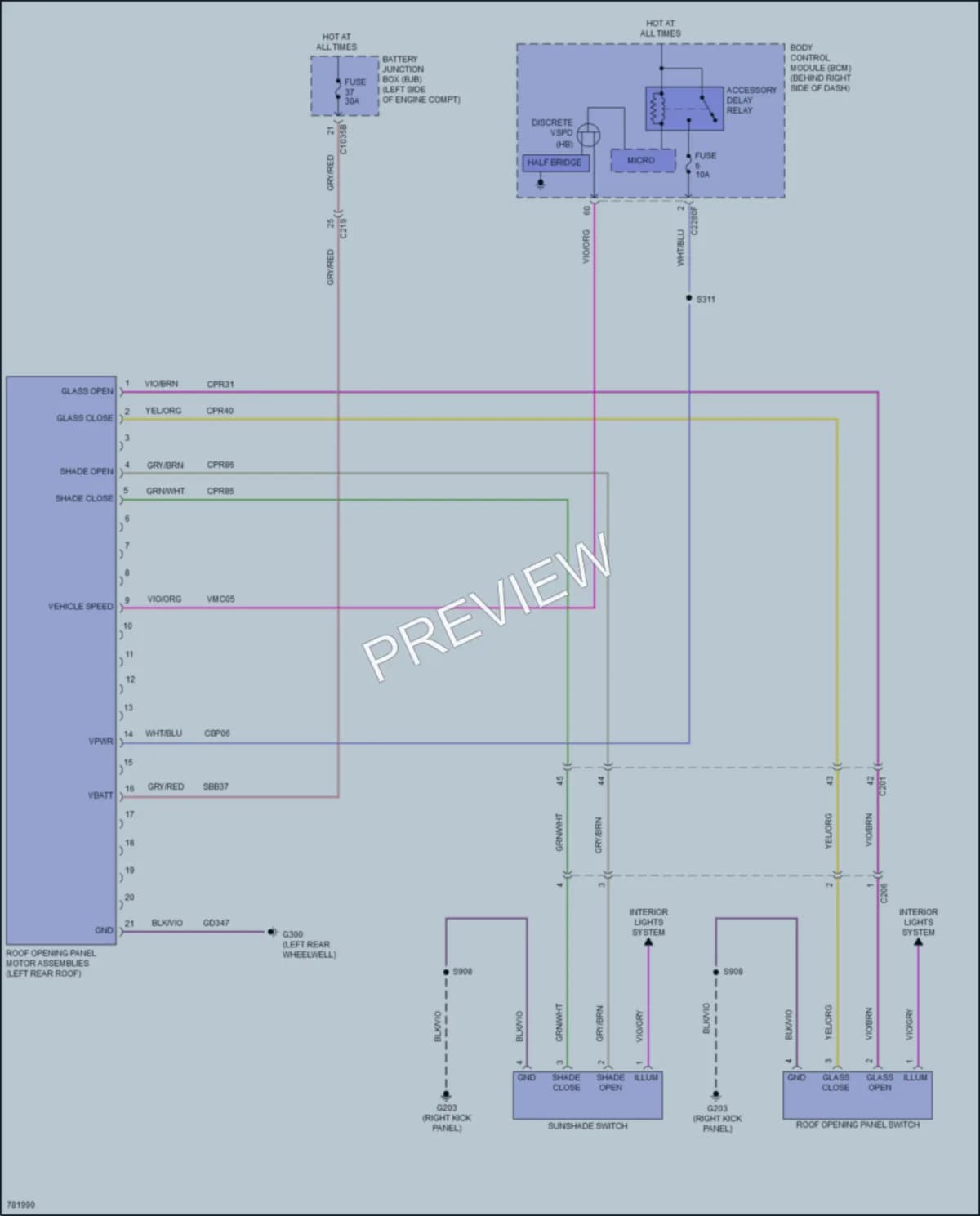 2022 Ford EscapeHybrid Power Top Sunroof wiring diagram preview