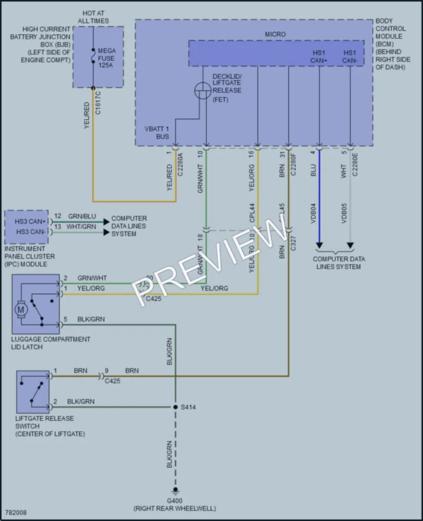 2022 Ford EscapeHybrid Trunk Tailgate Fuel Door wiring diagram preview