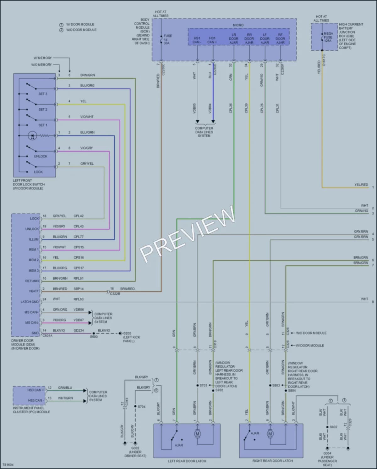 2022 Ford EscapePlugIn Power Door Locks wiring diagram preview