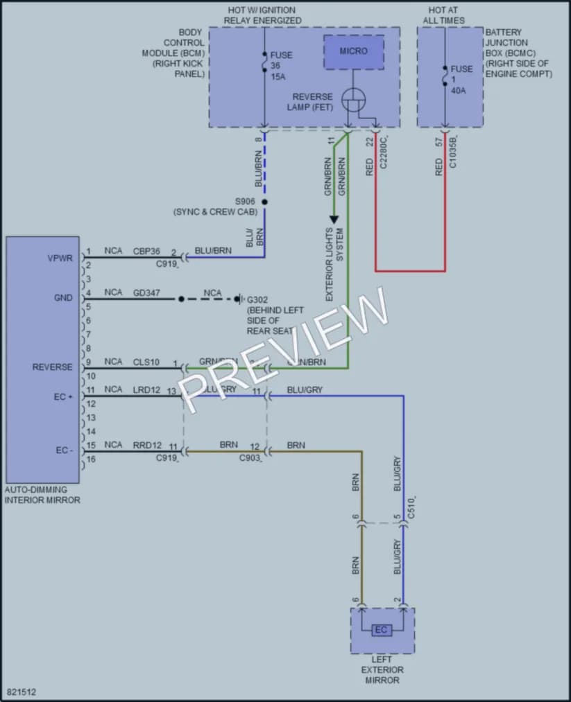 2022 Ford F150Lightning Power Mirrors wiring diagram preview