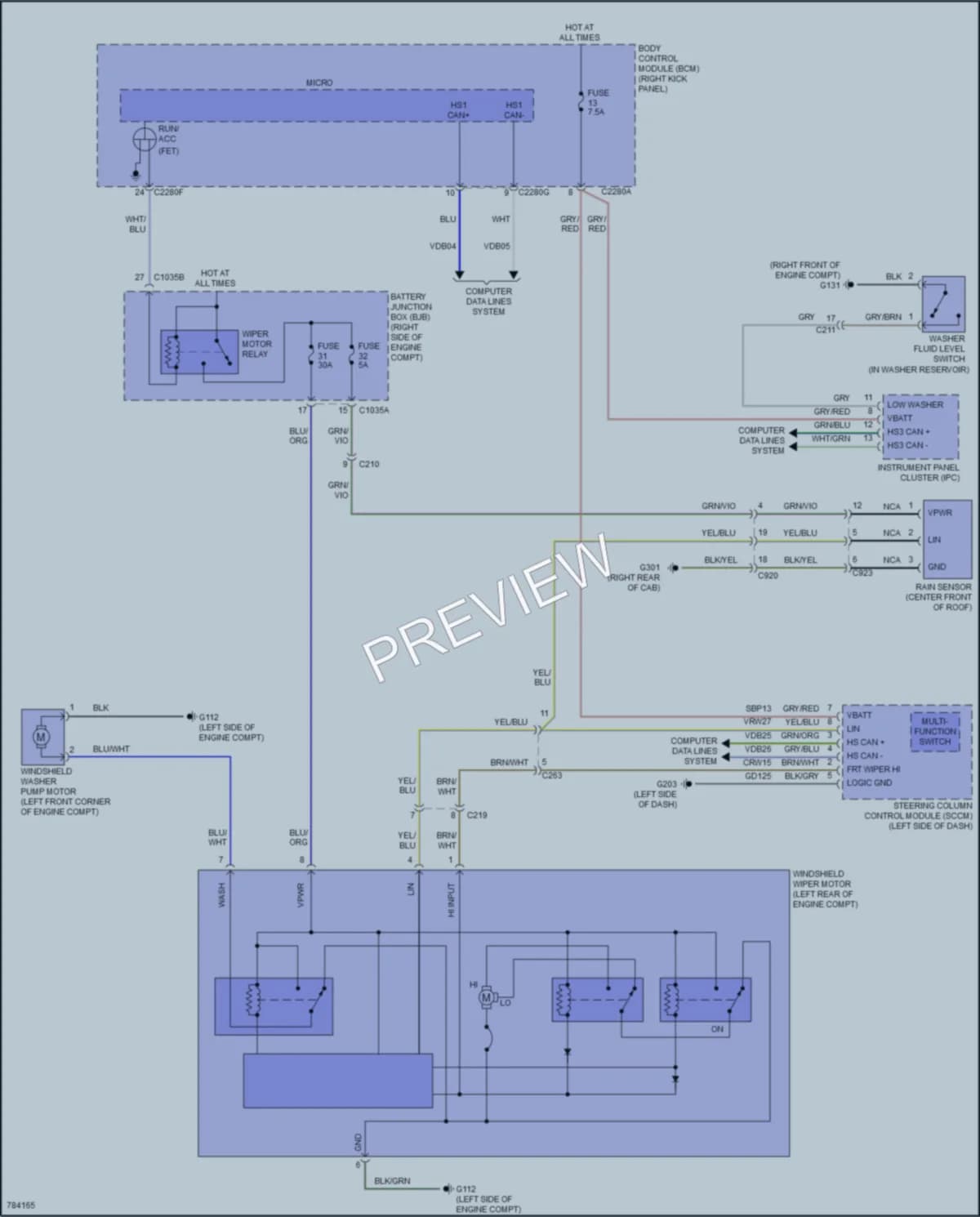 2022 Ford F350SuperDuty Wiper Washer wiring diagram preview