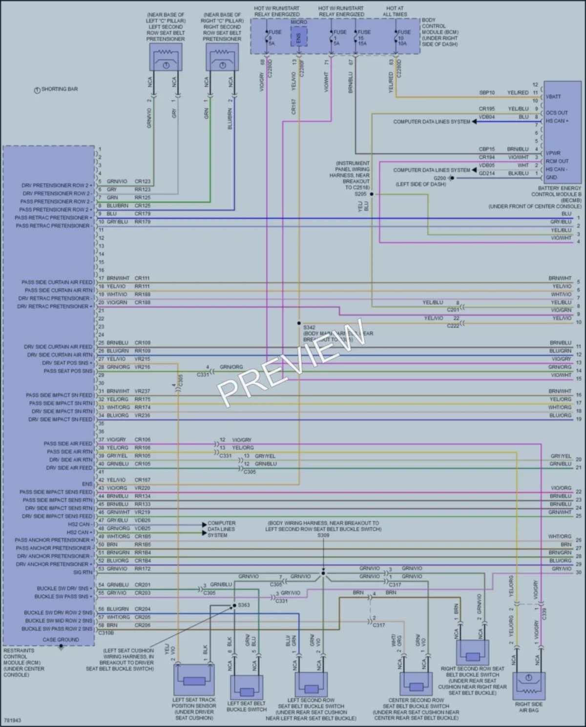 2022 Ford MaverickHybrid Supplemental Restraints wiring diagram preview
