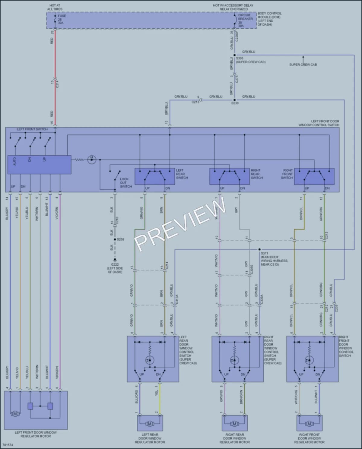 2022 Ford Ranger Power Windows wiring diagram preview