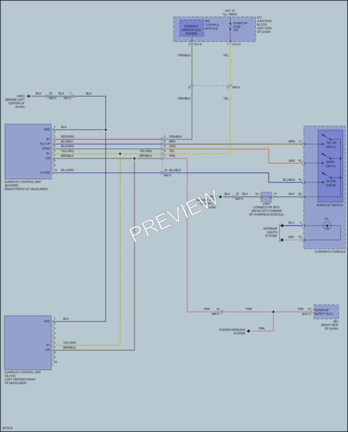 2022 Genesis G80 Power Top Sunroof wiring diagram preview
