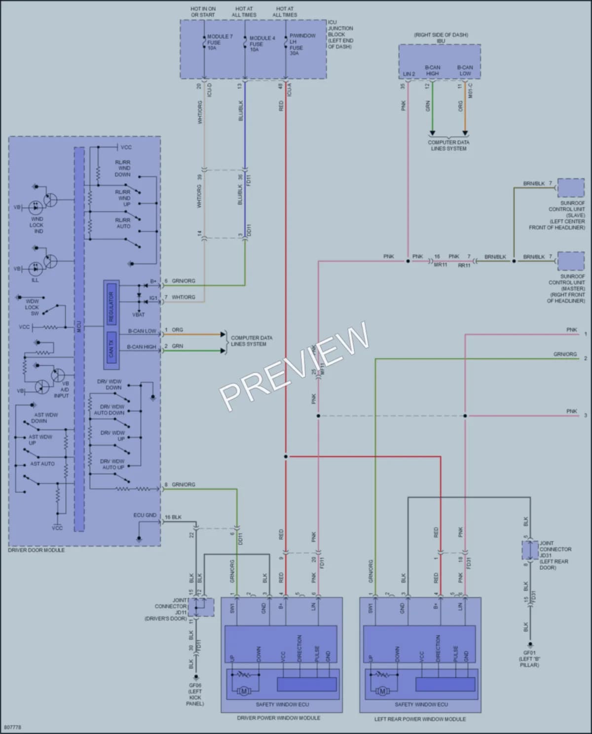 2022 Genesis G80 Power Windows wiring diagram preview
