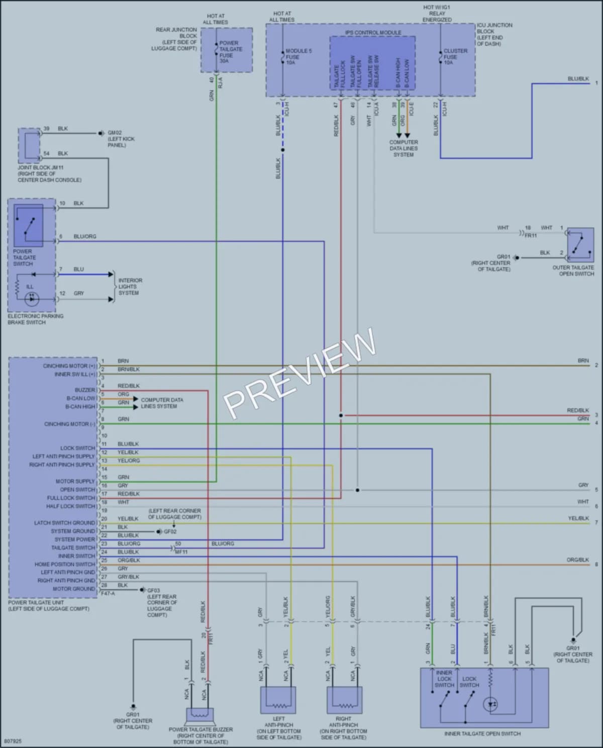 2022 Genesis GV80 Trunk Tailgate Fuel Door wiring diagram preview