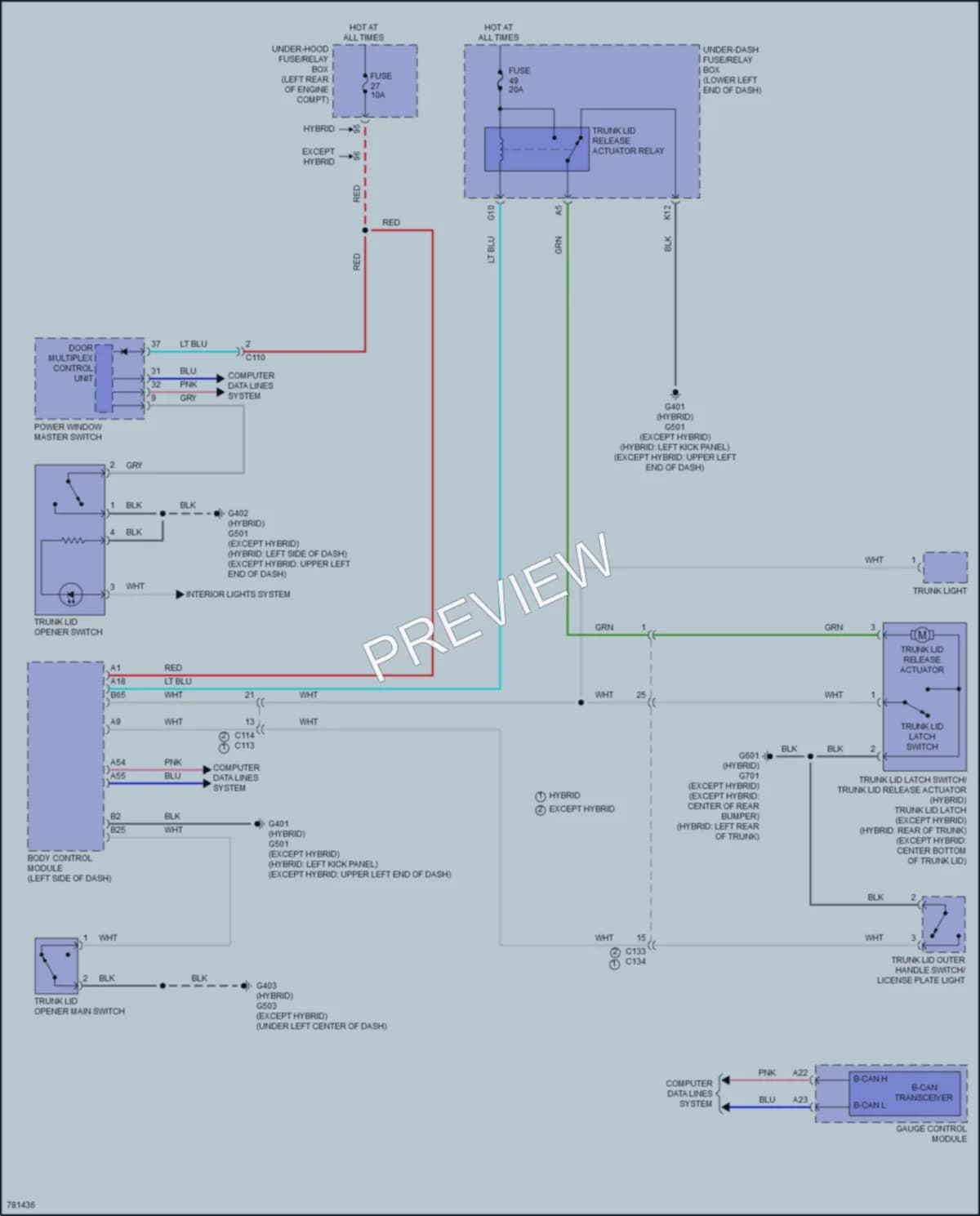 2022 Honda Accord Trunk Tailgate Fuel Door wiring diagram preview