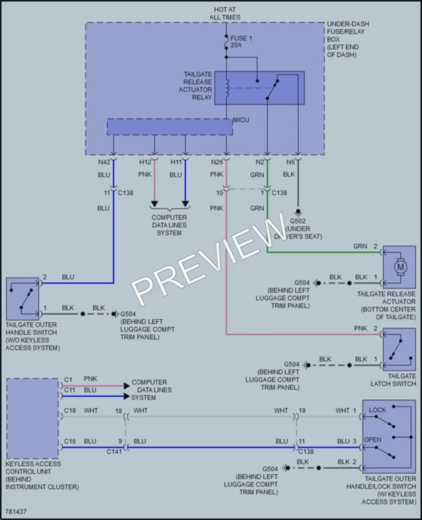 2022 Honda HRV Trunk Tailgate Fuel Door wiring diagram preview