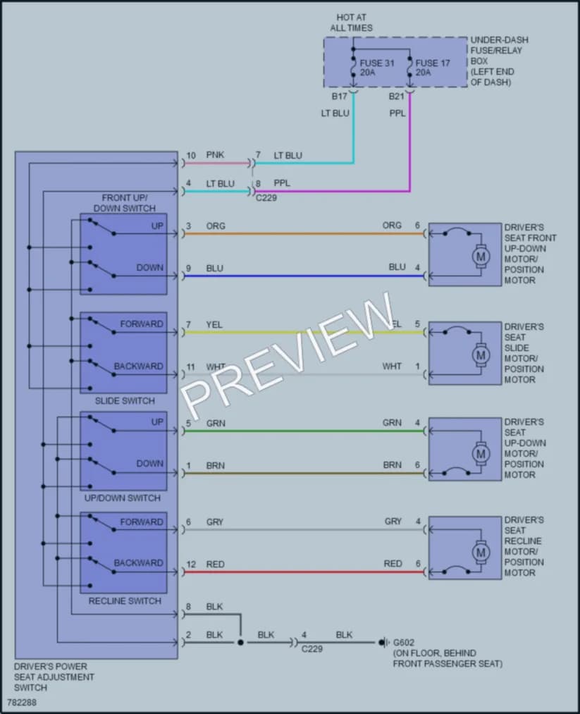 2022 Honda Odyssey Power Seats wiring diagram preview