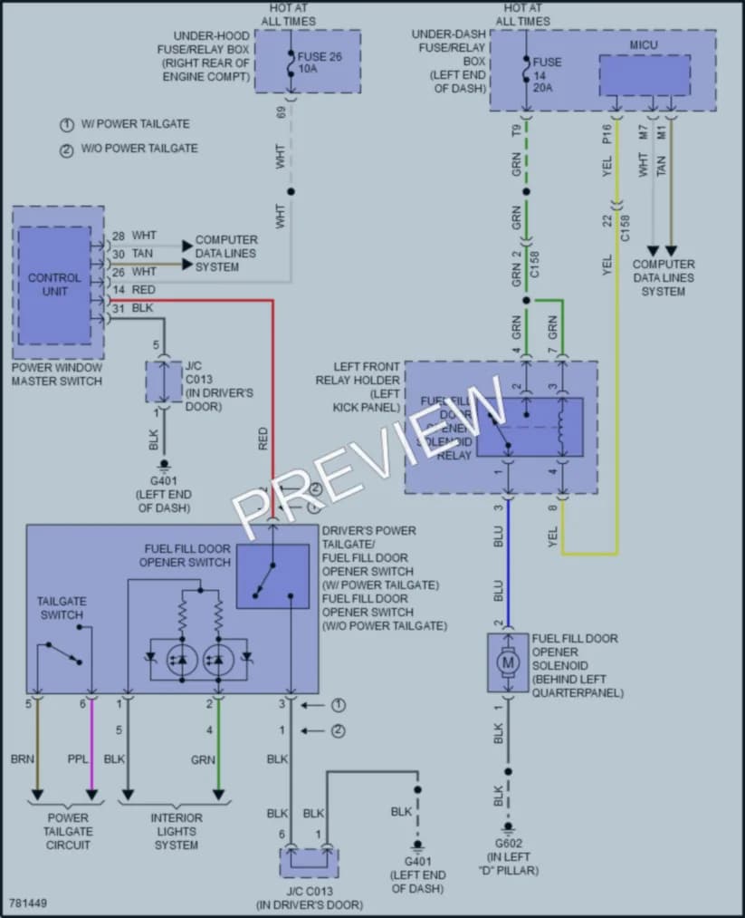 2022 Honda Pilot Trunk Tailgate Fuel Door wiring diagram preview