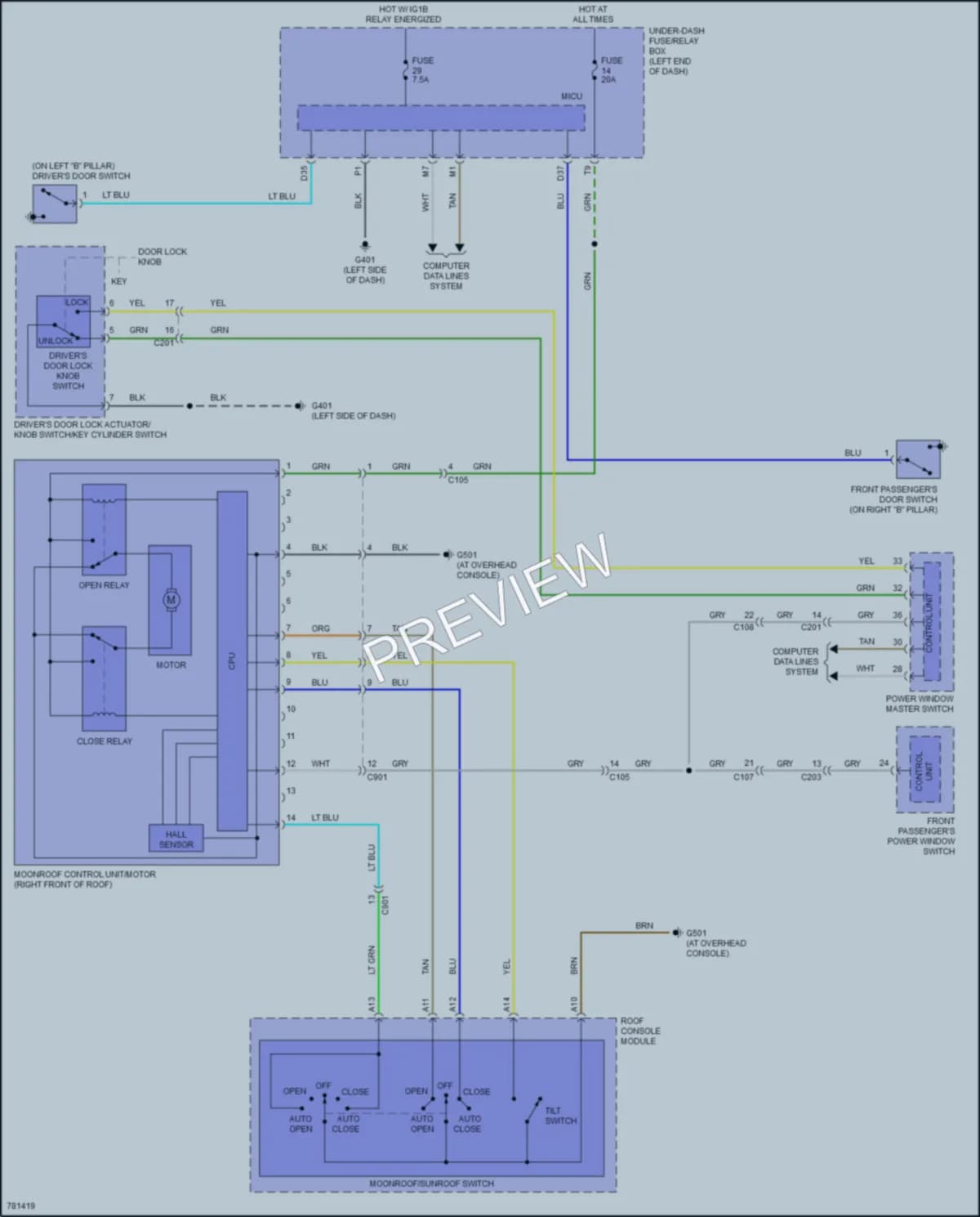 2022 Honda Ridgeline Power Top Sunroof wiring diagram preview